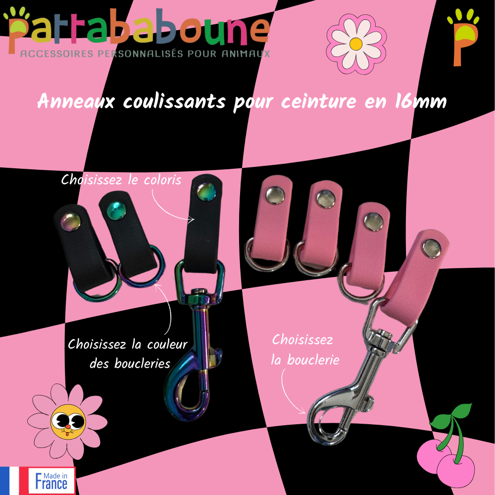 Anneaux coulissants pour ceinture personnalisée en biothane 16 mm