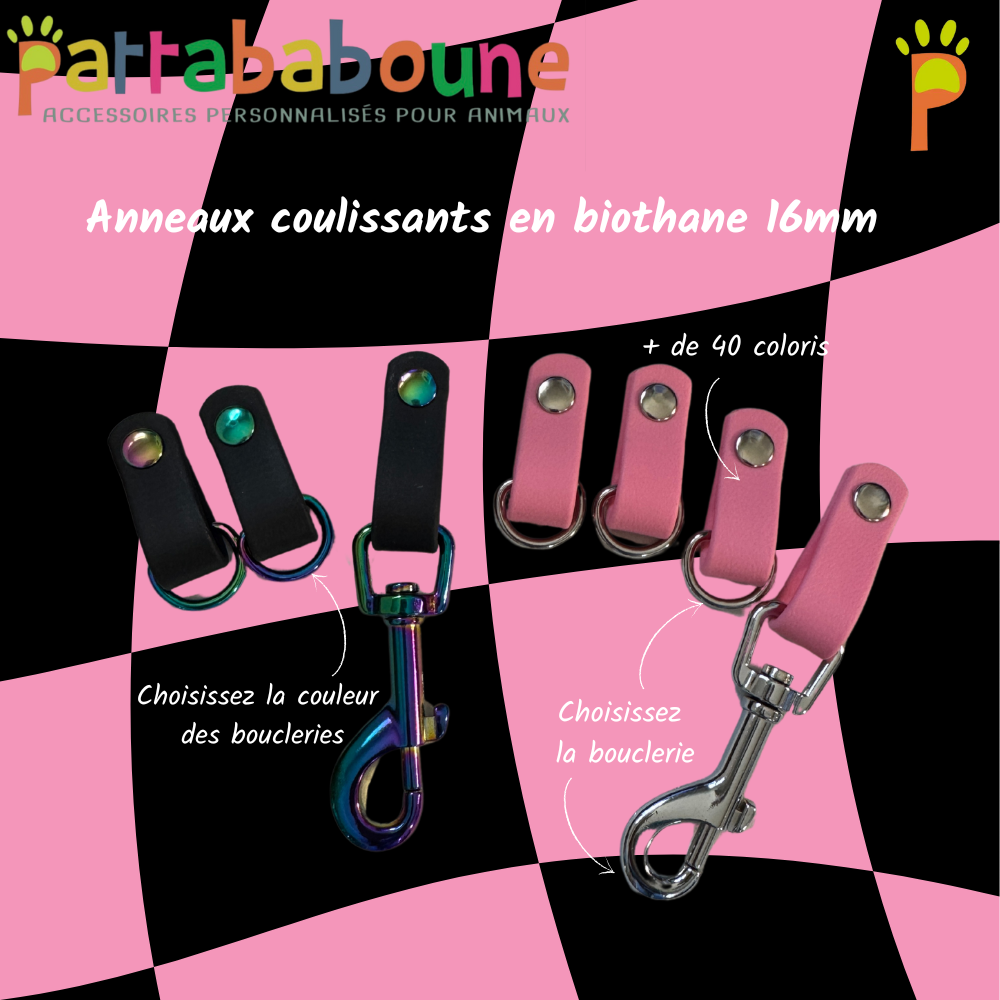 Anneaux coulissants pour ceinture personnalisée en biothane 16 mm