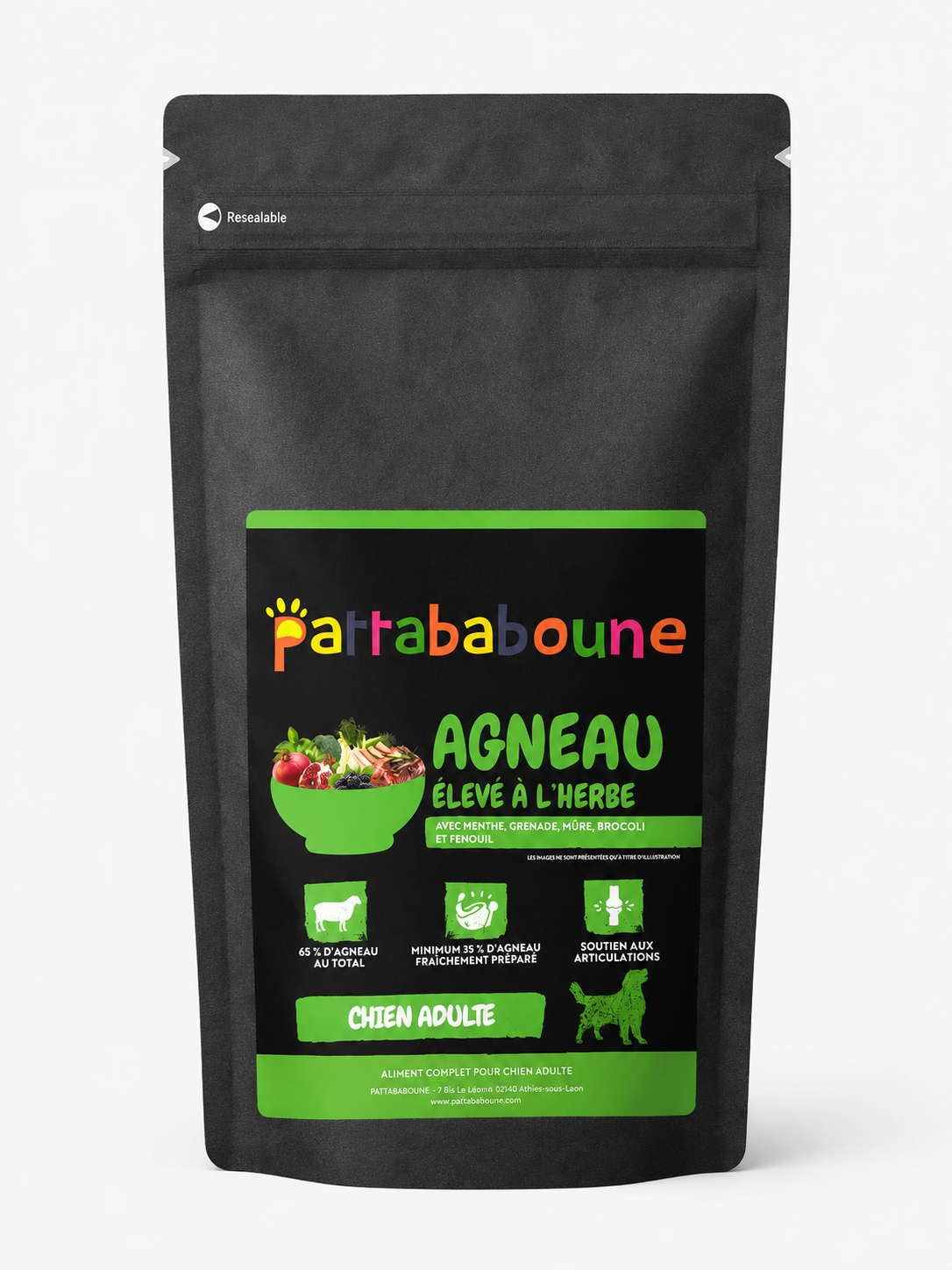 Croquettes premium agneau élevé à l'herbe sans céréales - Chien adulte
