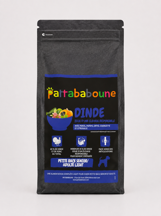 Croquettes premium dinde et porc sans céréales - Chien petite race senior & adulte light