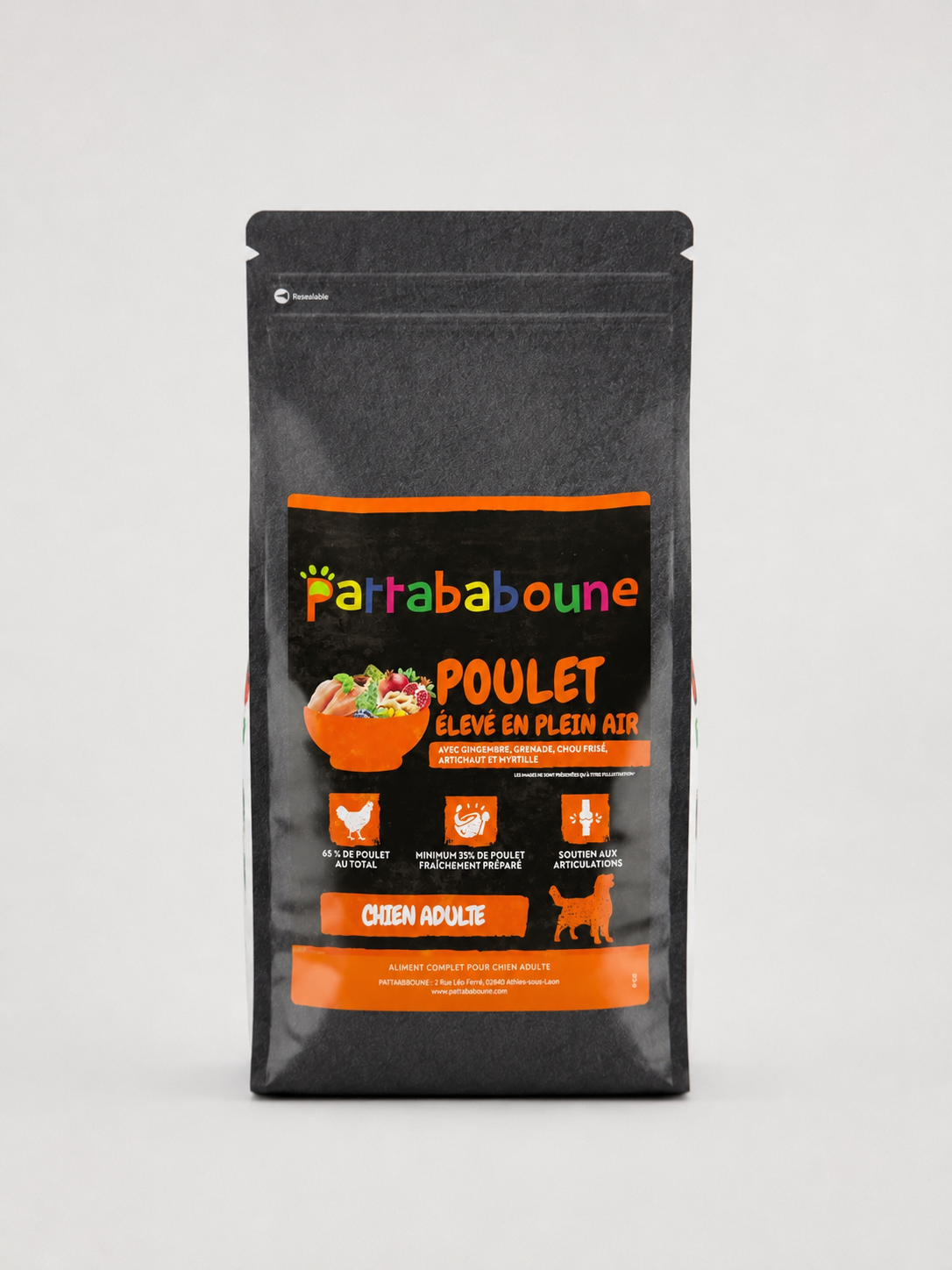Croquettes premium poulet plein air sans céréales – Chien adulte