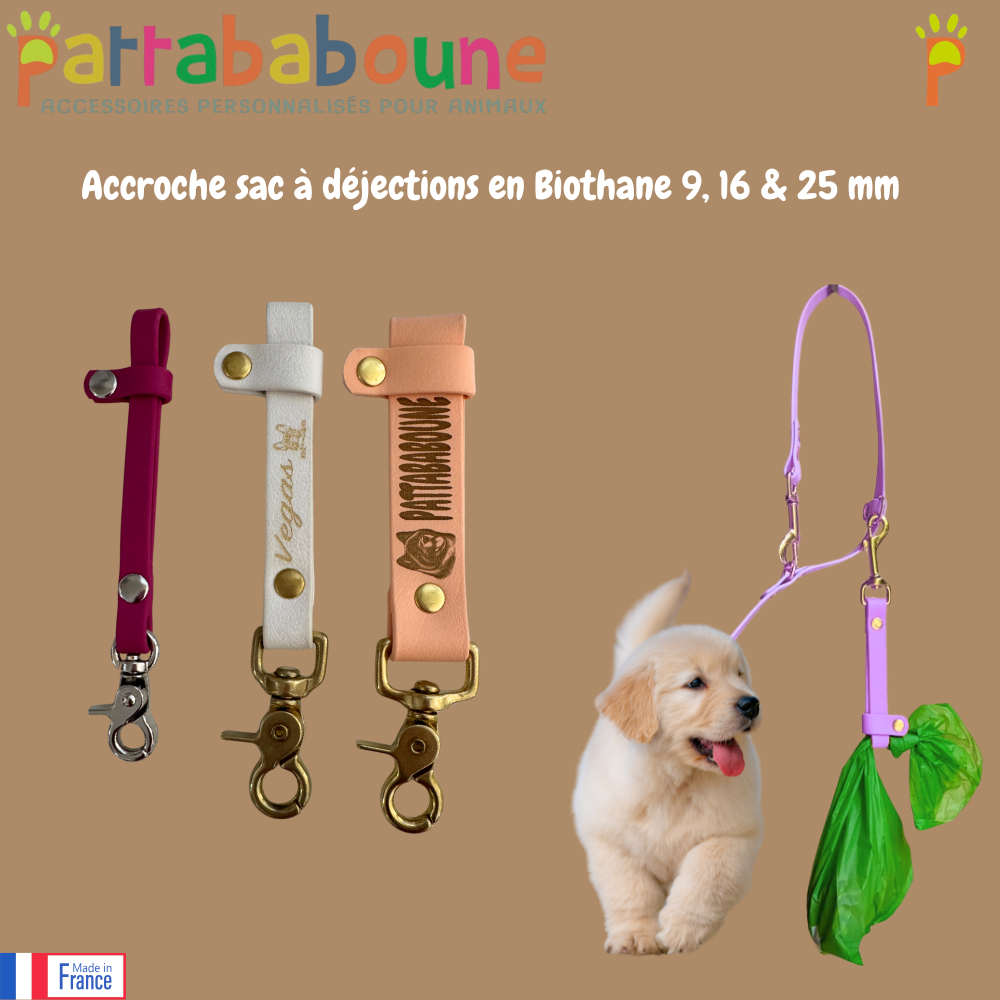Accroche sac à déjection pour chien en Biothane 9, 16 & 25 mm