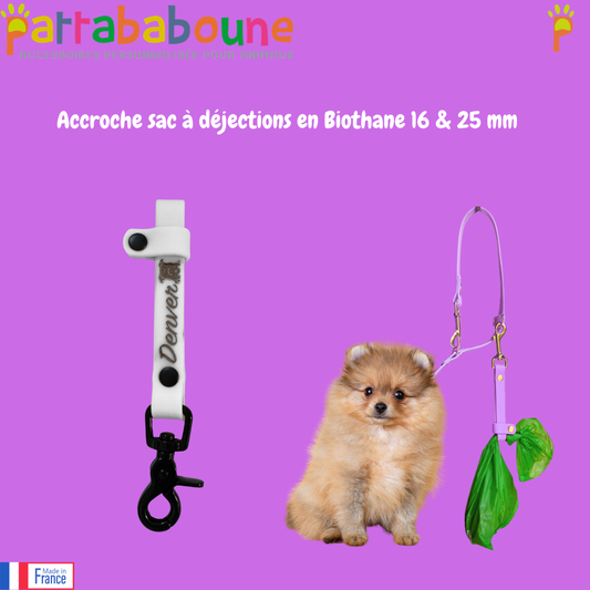 Accroche sac à déjection pour chien en biothane 16 & 25 mm