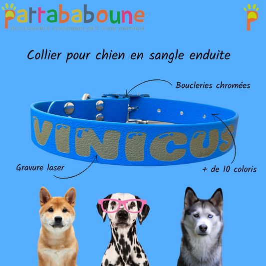 Collier chien personnalisé en sangle enduite 25mm