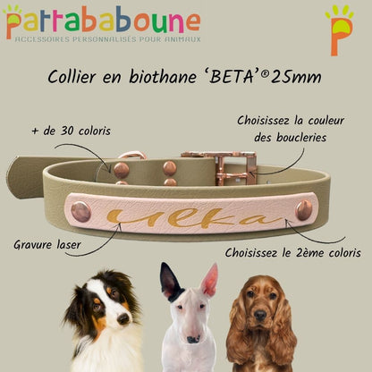 Collier personnalisé spécial Pattababoune en biothane 25 mm