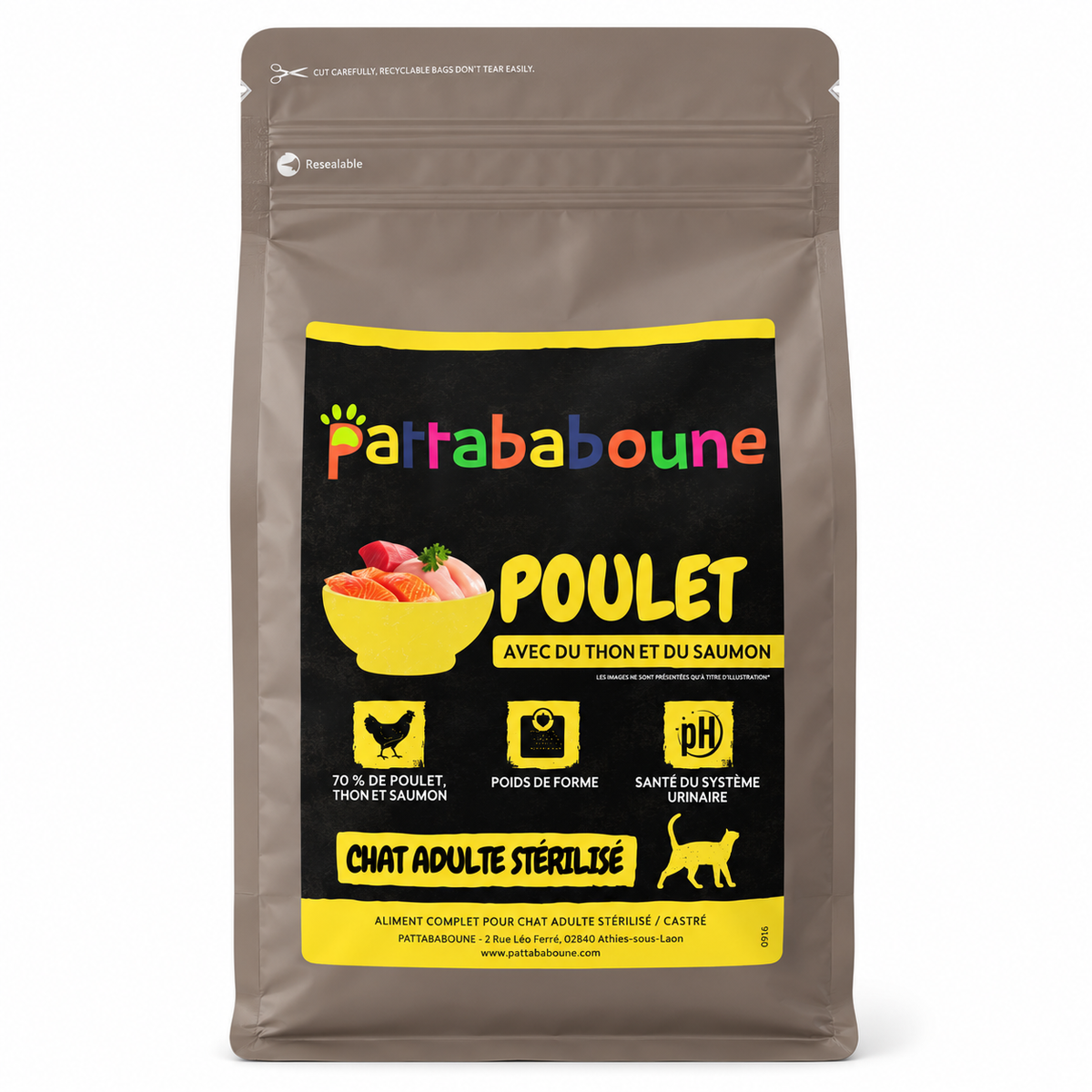 Croquettes poulet, thon et saumon sans céréales - Chat stérilisé et adulte