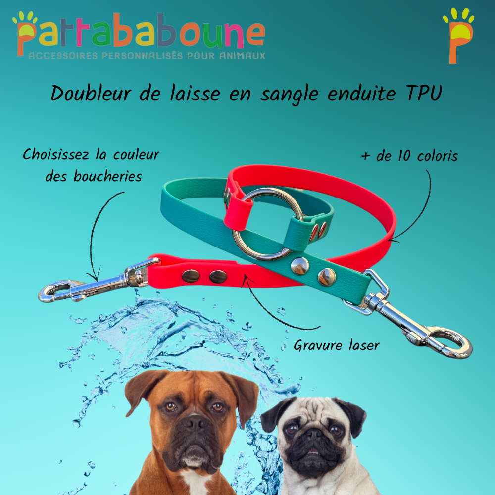 Doubleur de laisse personnalisé en sangle TPU 16mm