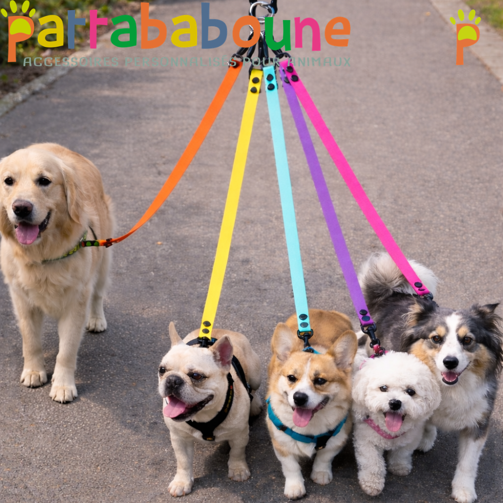 Coupleur de laisse pour chiens 360° anti-nœud en Hexa – Triple, Quadruple et Quintuple – Pattababoune