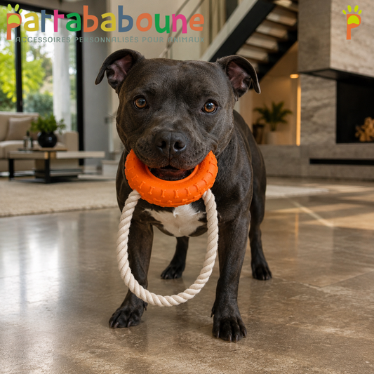 Jouet à tirer et mâcher pour chien – Anneau texturé avec corde