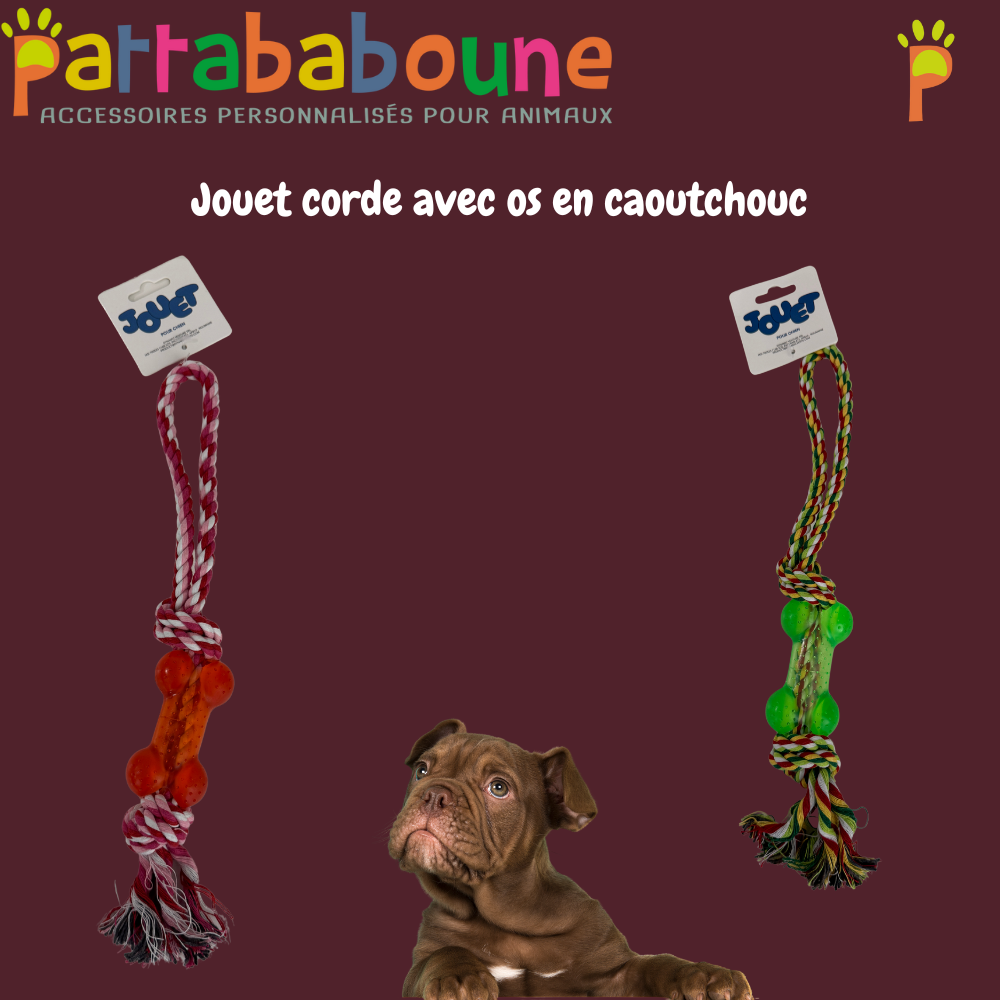 Jouet corde avec os et caoutchouc - Pour chien