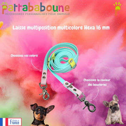 Laisse multiposition multicolore en Hexa 16 mm personalisée 🐾