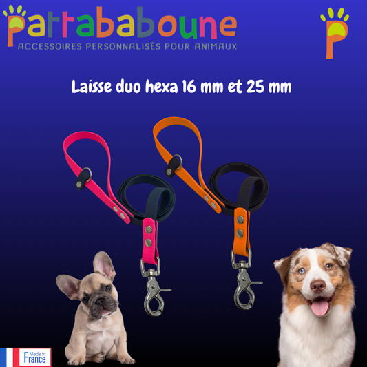 Laisse duo personnalisée en hexa 16 et 25 mm