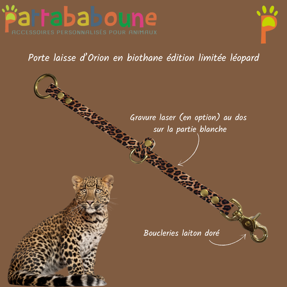 Porte-laisse d'Orion personnalisé en biothane édition limitée "Léopard" 16 mm