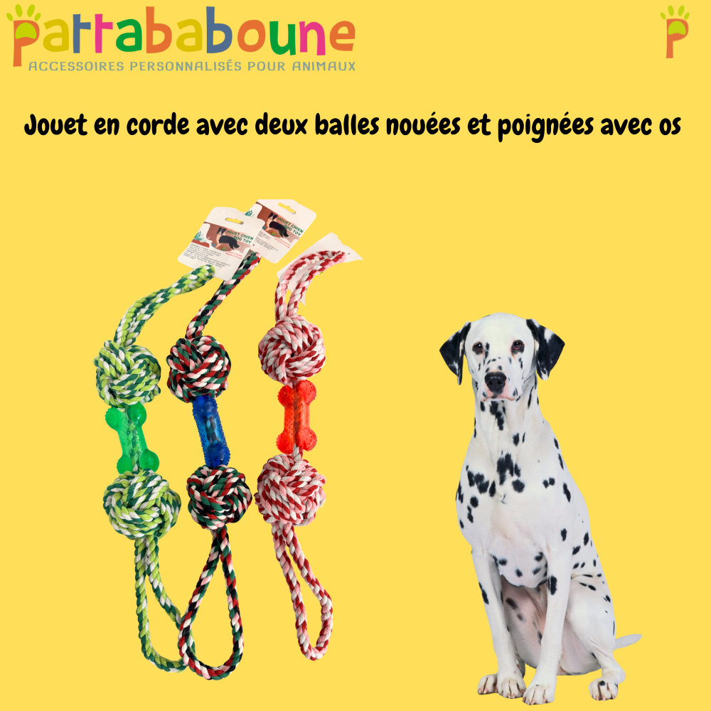 Jouet balle nouée en corde et os - Pour chien