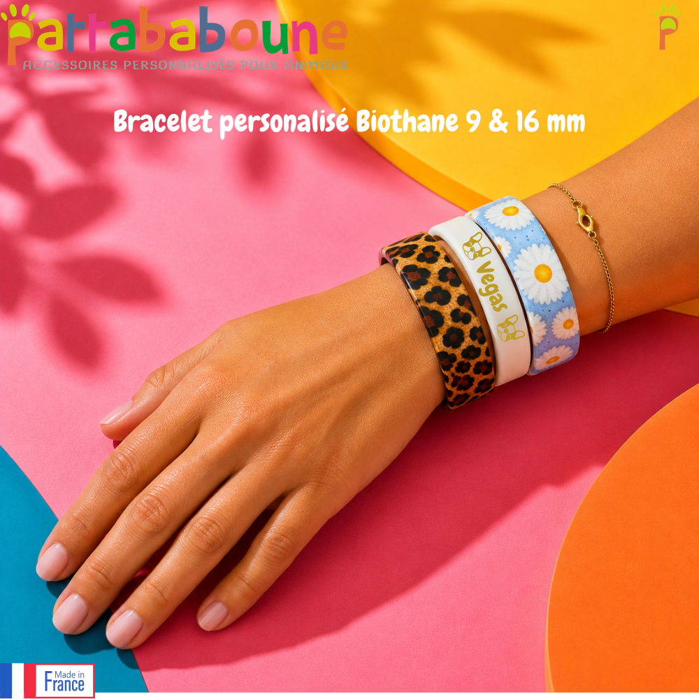 Bracelet personnalisable Biothane 9 et 16 mm- Fermeture pression ou enfiler