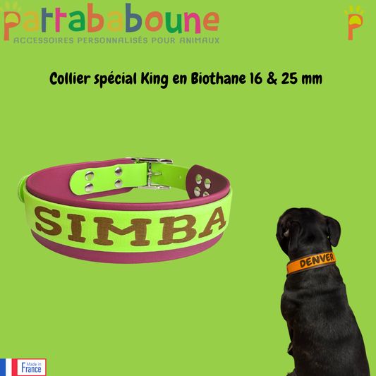 Collier personnalisé en biothane 16 mm et 25 mm - Spécial King
