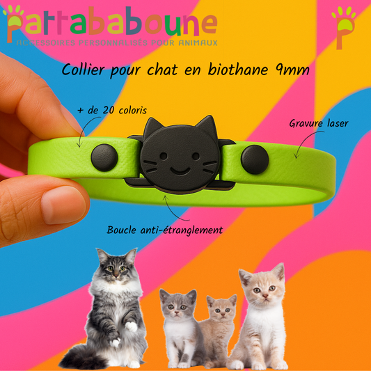 Collier personnalisé Pimy anti-étranglement pour chat en biothane 9mm