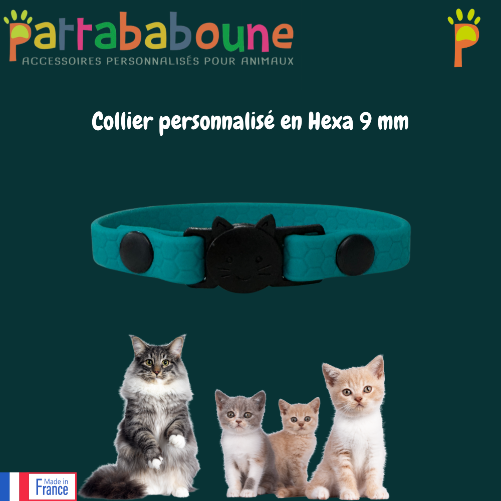 Collier chat anti-étranglement personnalisé - Hexa 9 mm