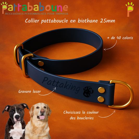 Collier martingale réglable en biothane 25 mm - Pattaboucle