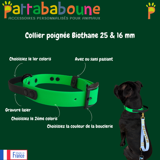 Collier poignée personnalisé en Biothane - 25 mm & 16 mm - Fait main en France