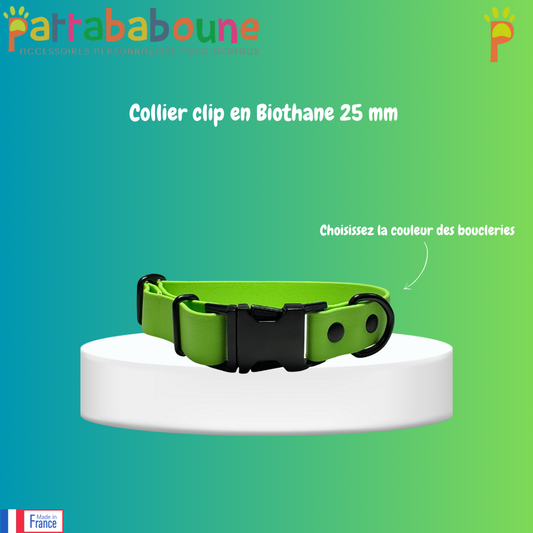 Collier chien personnalisé – Clip sécurisé – Biothane 25 mm