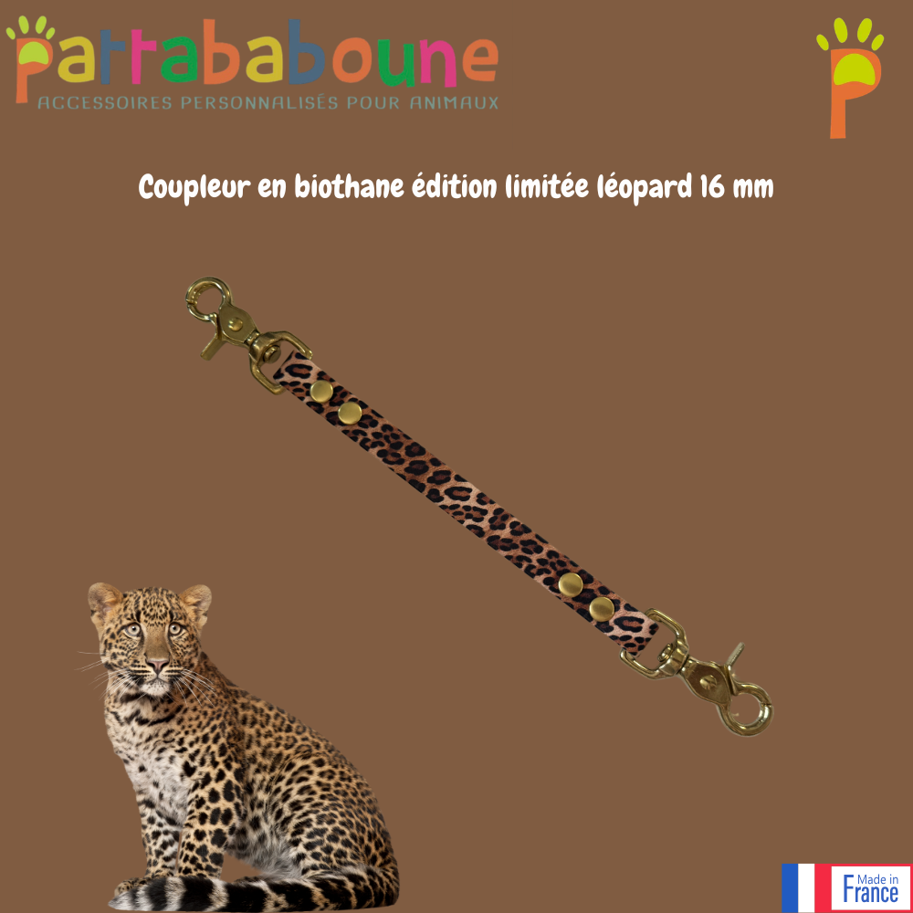 Coupleur personnalisé en biothane 16 mm - Édition limitée Léopard