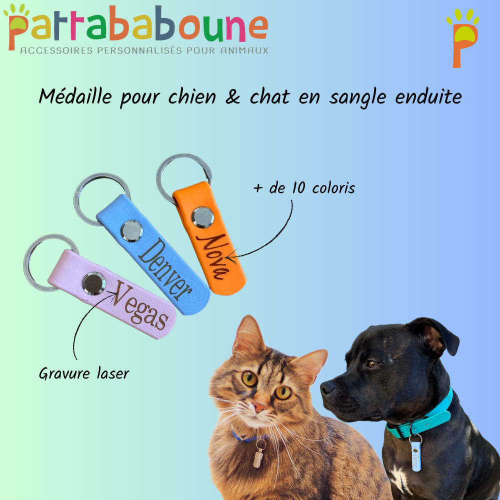 Médaille personnalisée pour chien & chat en sangle enduite 16mm