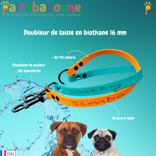 Doubleur de laisse personnalisé en biothane 16 mm