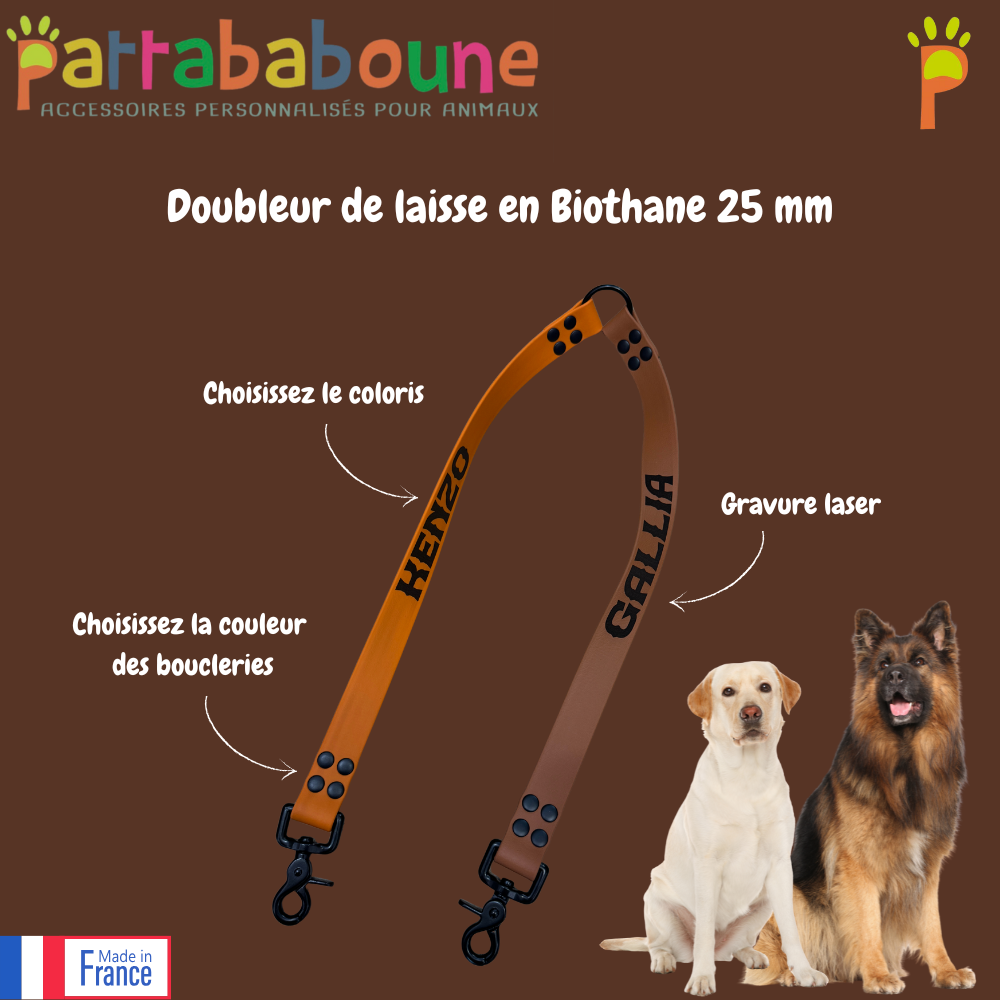 Doubleur de laisse personnalisé en biothane - 25 mm