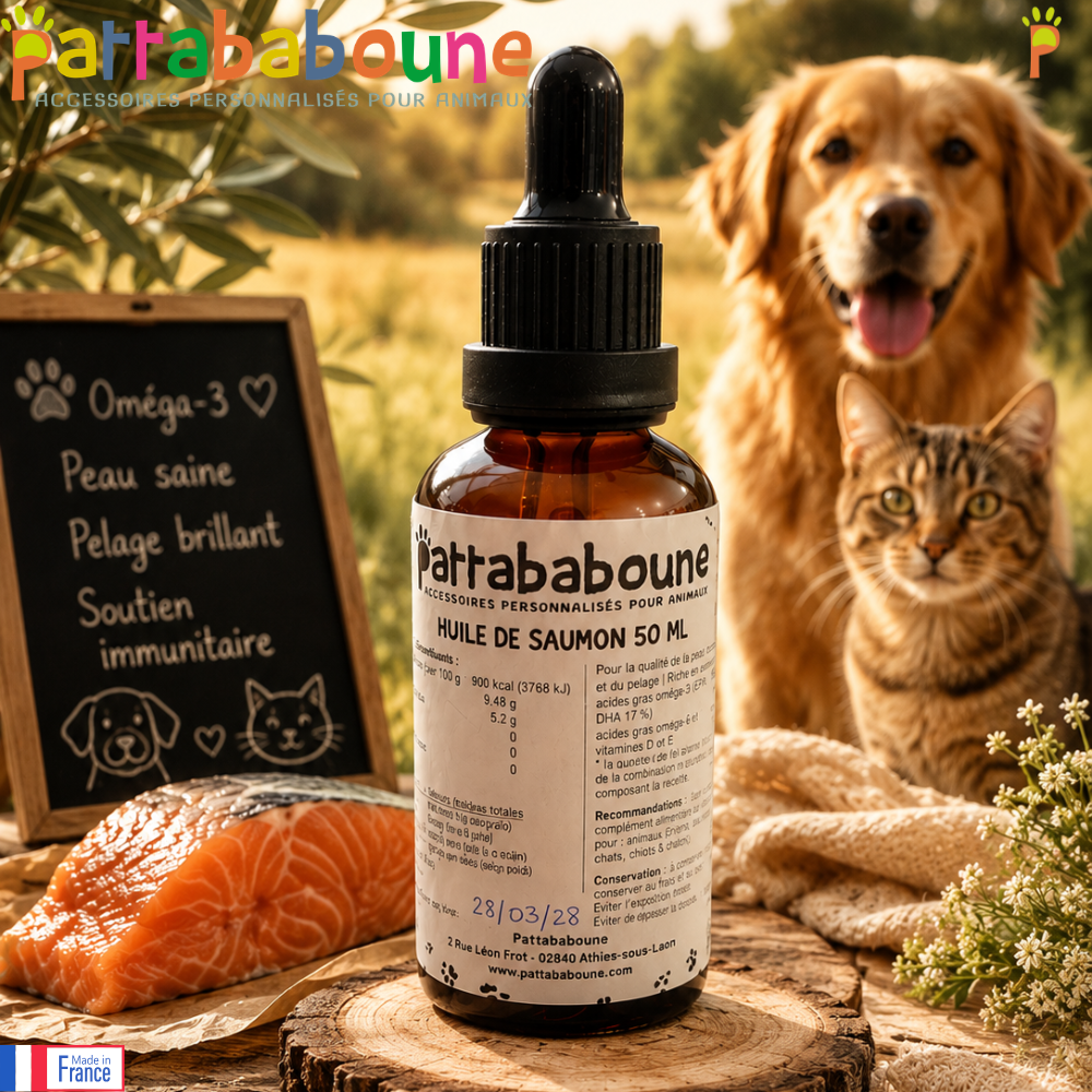 Huile de saumon 100% naturelle pour chiens & chats - Produit en France 🇫🇷