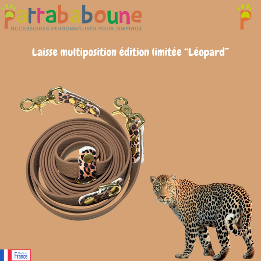 Laisse multiposition personnalisée en hexa 16 mm - édition limitée "Léopard"