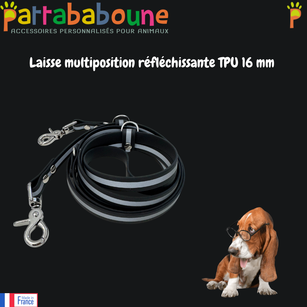 Laisse multiposition réfléchissante personnalisée - TPU 16 mm