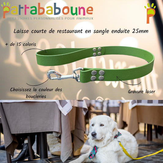 Laisse restaurant personnalisée pour chien en sangle enduite 25mm