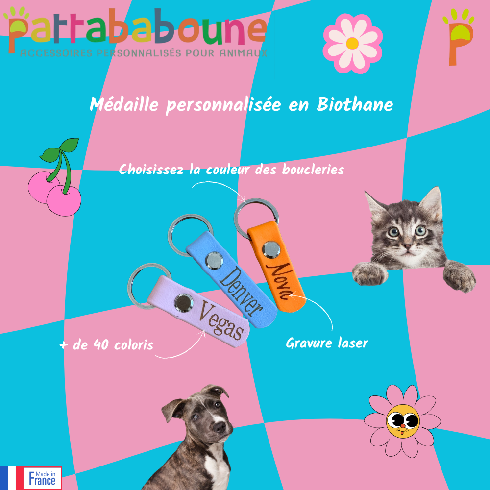 Médaille Biothane personnalisée - gravure offerte