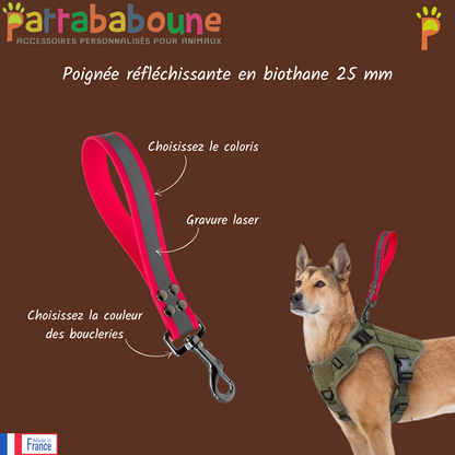 Poignée réfléchissante personnalisée en biothane 25 mm