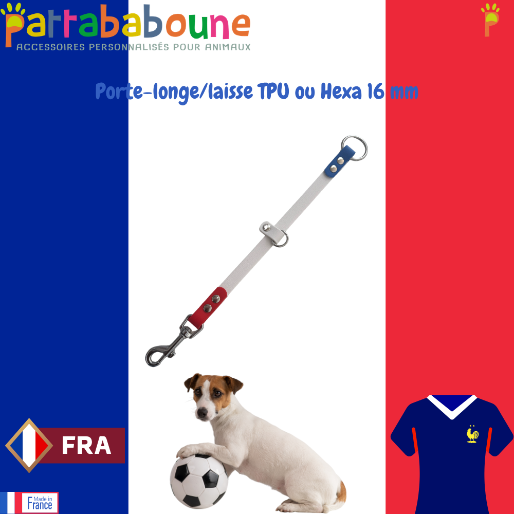 Porte-longe et laisse personnalisé en TPU ou hexa 16 mm - Bleu,blanc & rouge