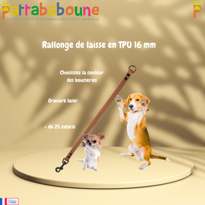 Rallonge de laisse pour chien personnalisé en TPU - 16 mm - Made in France
