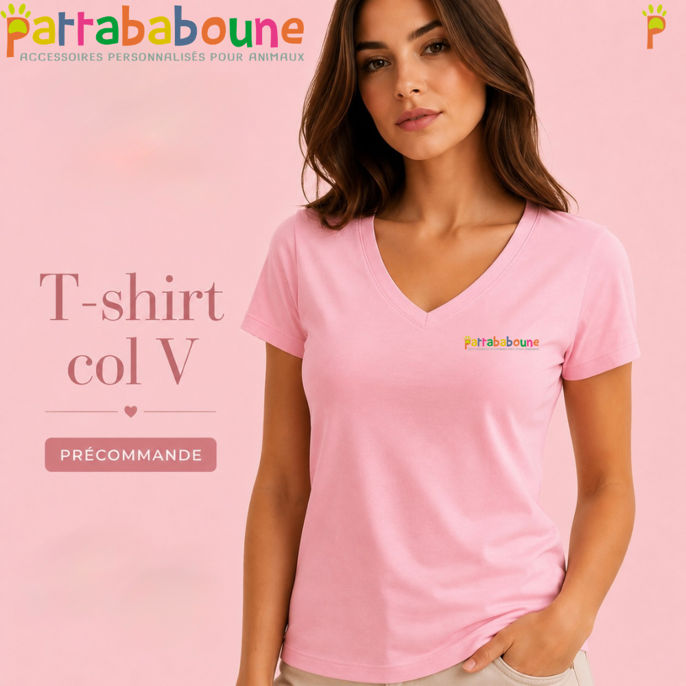 T-shirt col V Pattababoune 100% coton